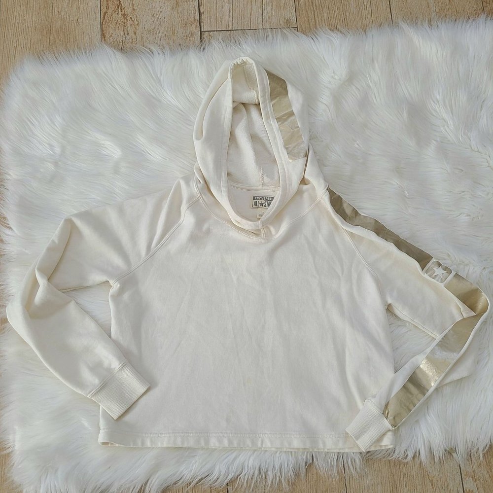 Converse Off White Cropped Cotton French Terry Pullover Hoodie  Womens SP - Picture 4 of 13